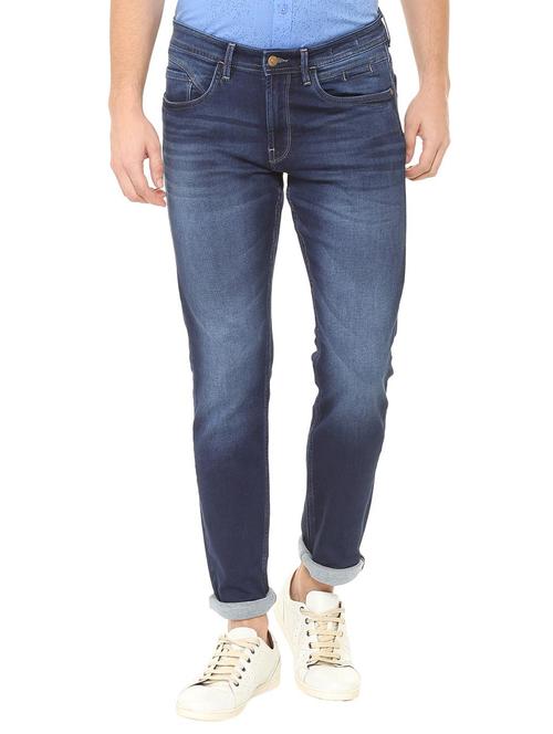 blue cotton blend washed jeans - 15728283 - Standard Image - 1
