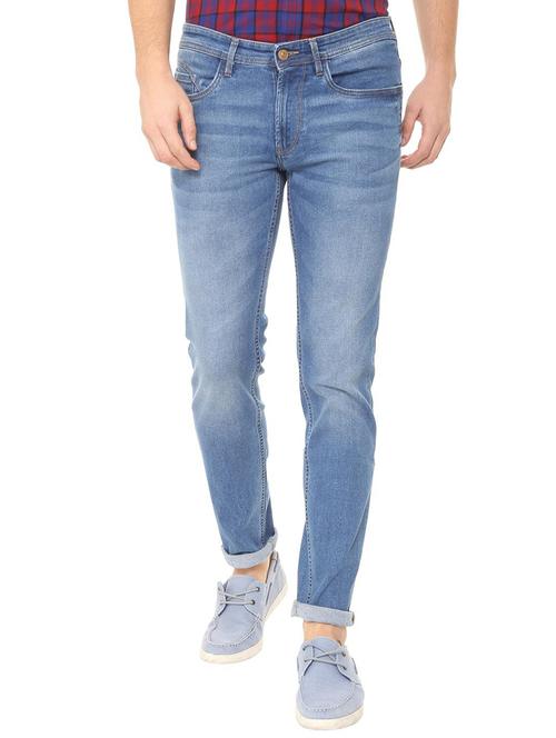 blue cotton blend washed jeans - 15728288 - Standard Image - 1