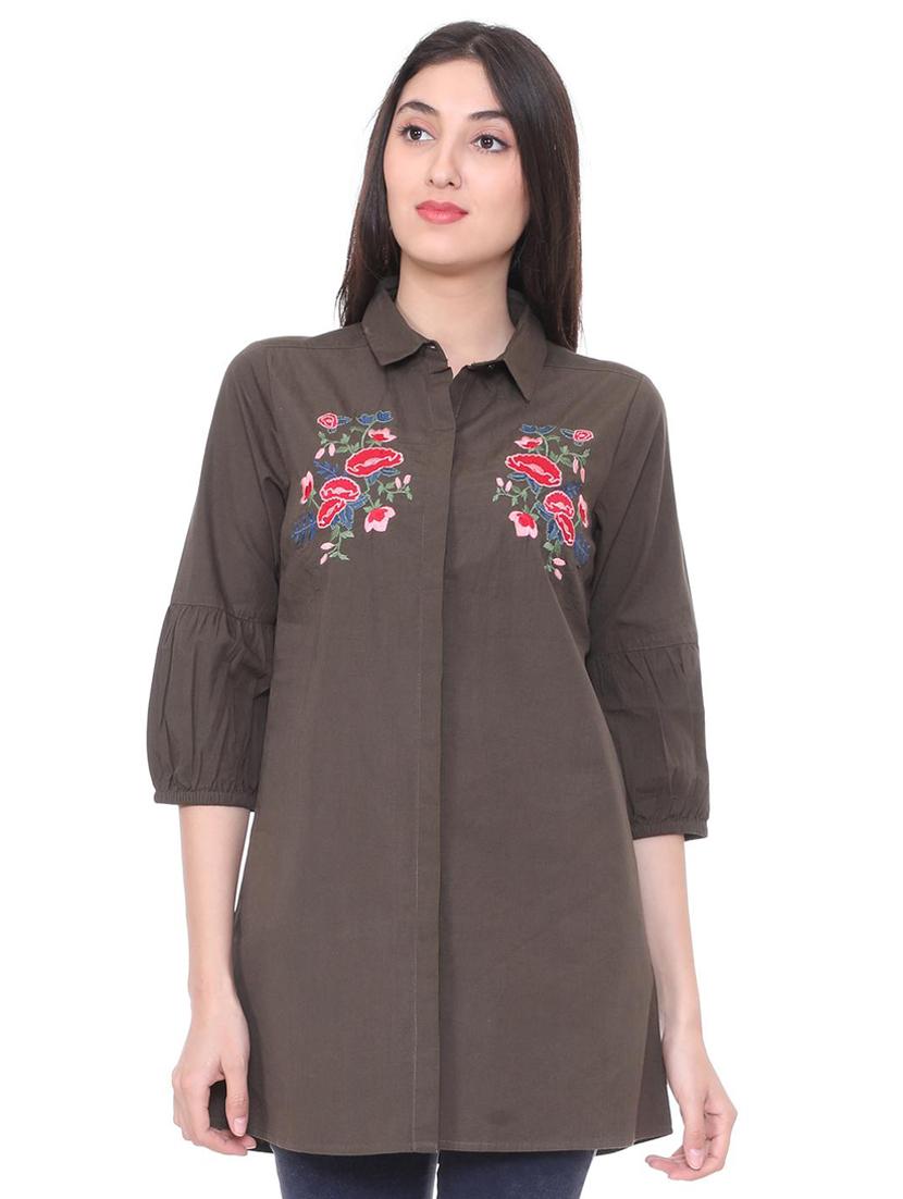 concealed placket embroidered tunic - 15728359 - Zoom Image - 1
