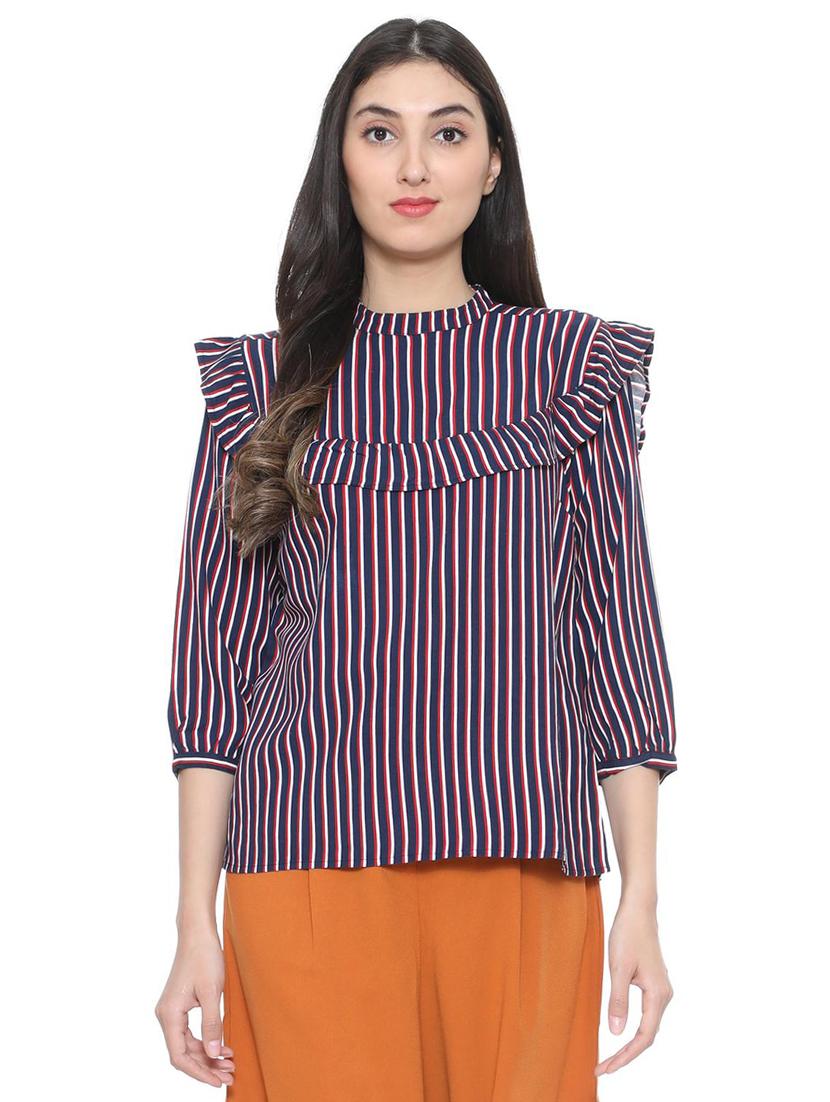 ruffled detail striped top - 15728393 - Zoom Image - 1