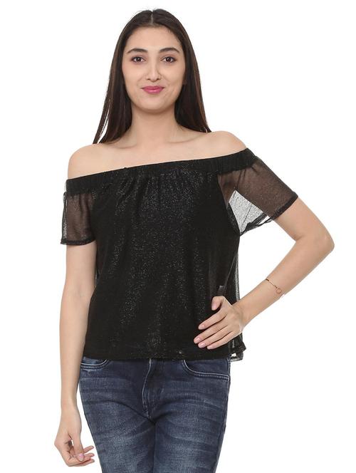 sheer sleeved off shoulder top - 15728398 - Standard Image - 1