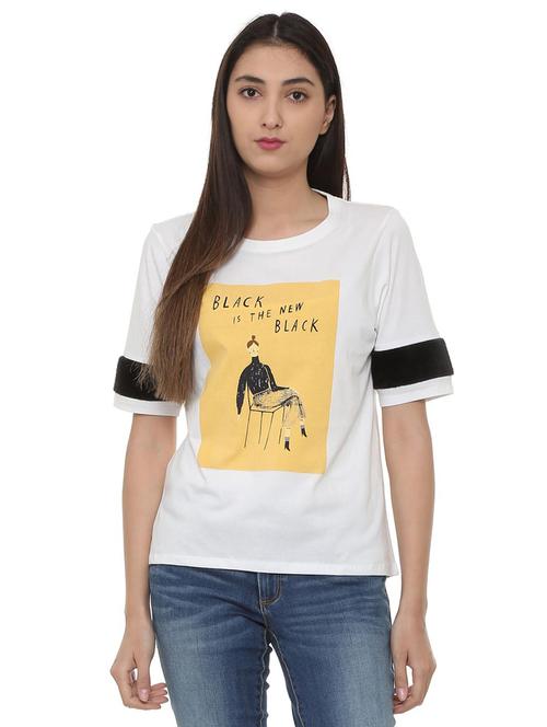 contrast paneled graphic print tee - 15728402 - Standard Image - 1