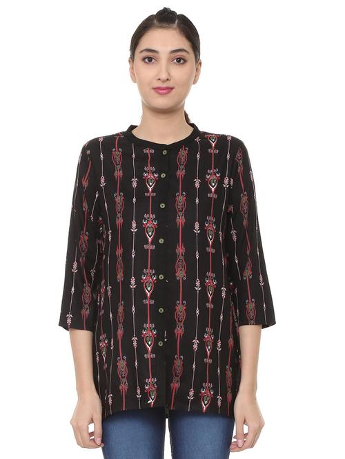 mandarin neck button up tunic - 15728404 - Standard Image - 1