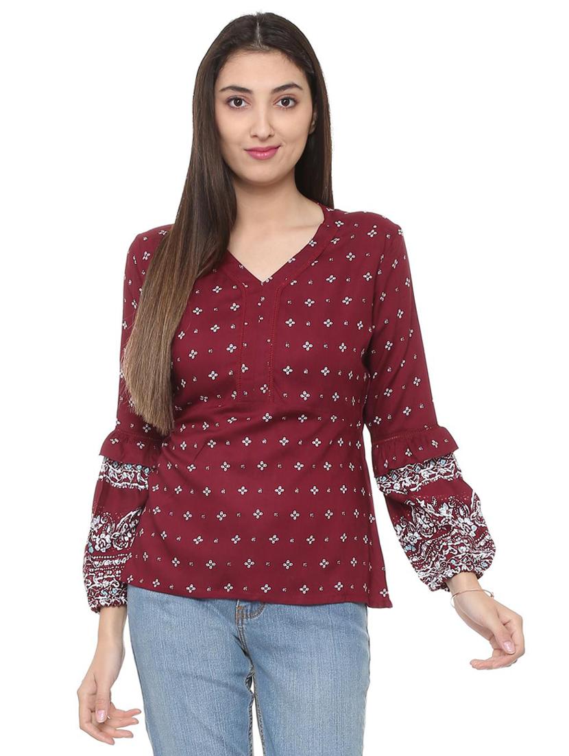 lace trim ruffle detail top - 15728405 - Zoom Image - 1
