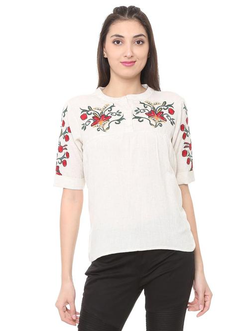 mandarin neck embroidered top - 15728407 - Standard Image - 1