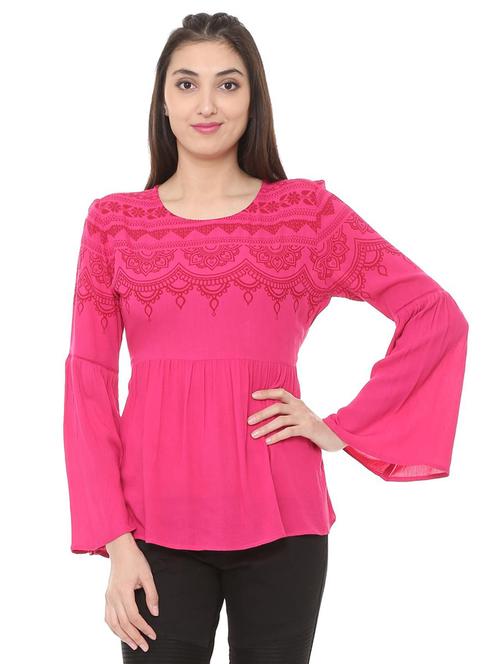 block print gathered top - 15728408 - Standard Image - 1