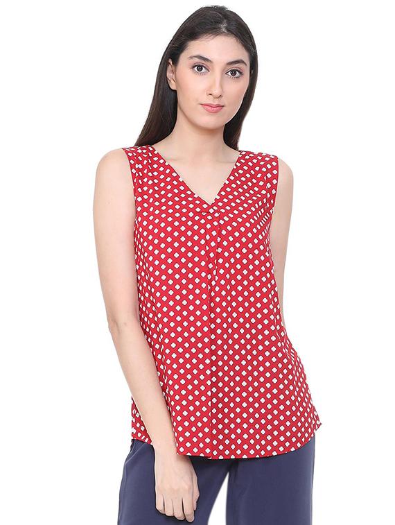 floral pleated v-neck top - 15728410 - Zoom Image - 1
