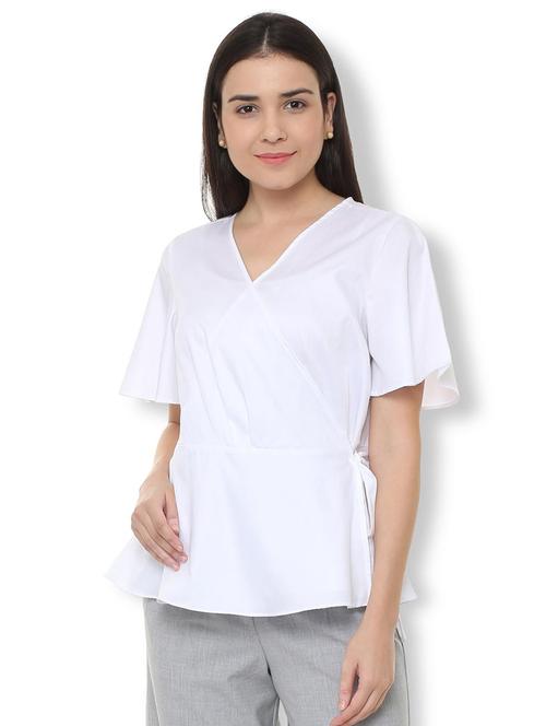 surplice neck knot detail top - 15728423 - Standard Image - 1