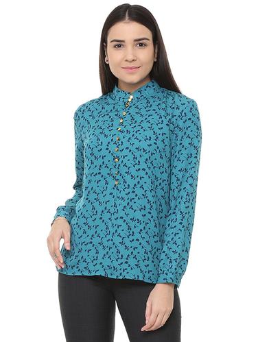 mandarin collar button detail top - 15728426 - Very Small Image - 1