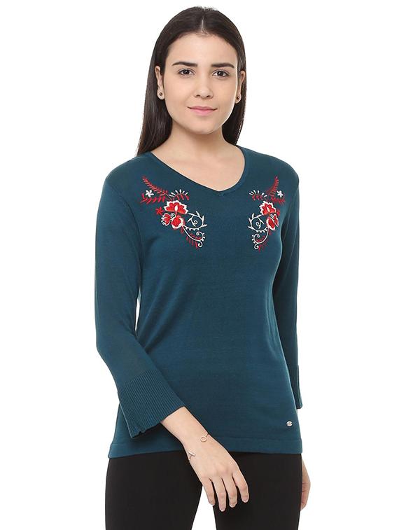 floral embroidered knitted top - 15728428 - Zoom Image - 1