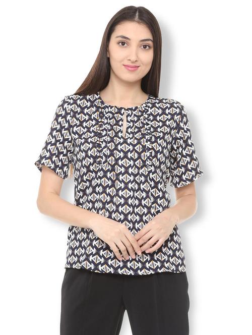 pleat detail keyhole neck top - 15728431 - Standard Image - 1