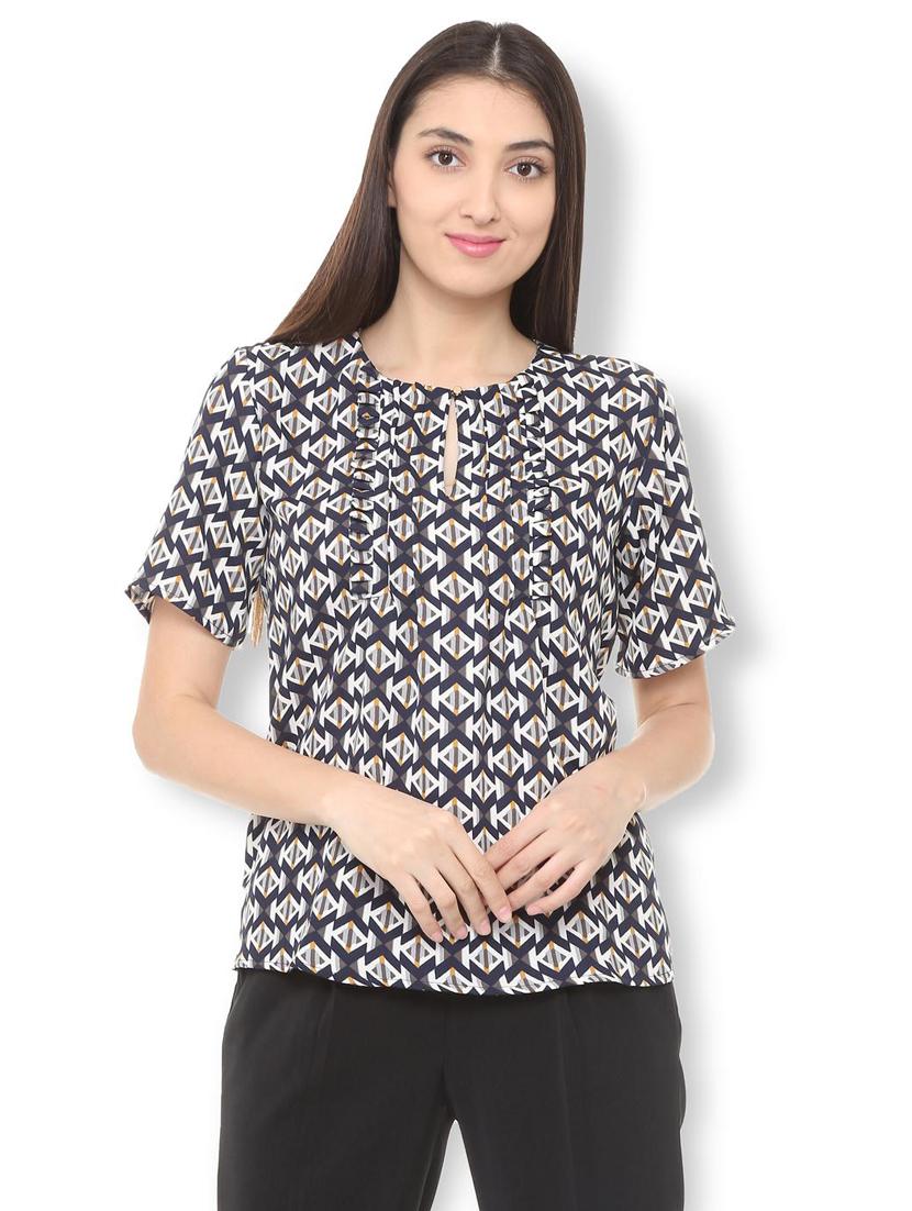 pleat detail keyhole neck top - 15728431 - Zoom Image - 1