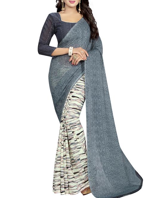 half & half printed saree with blouse - 15728450 - Standard Image - 1
