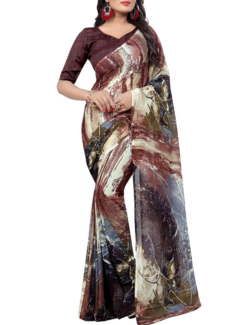 abstract printed saree with blouse - 15728451 - Zoom Image - 1