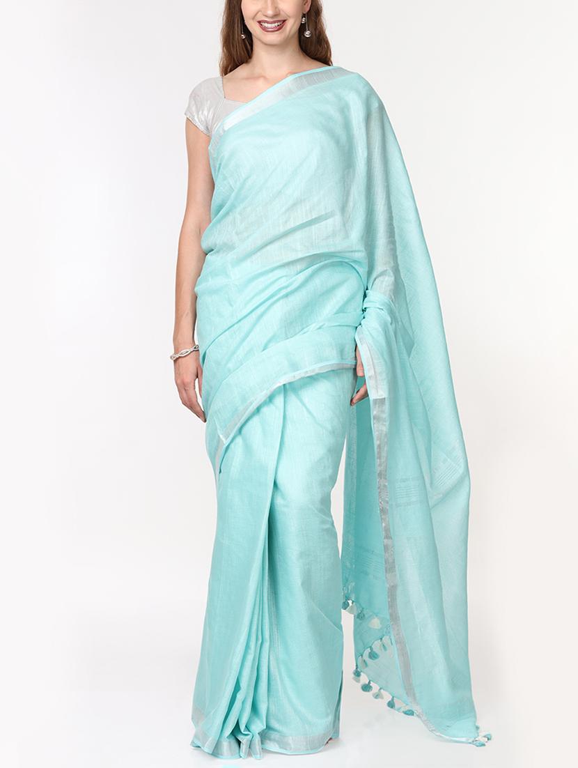 solid handloom saree with blouse - 15728571 - Zoom Image - 1