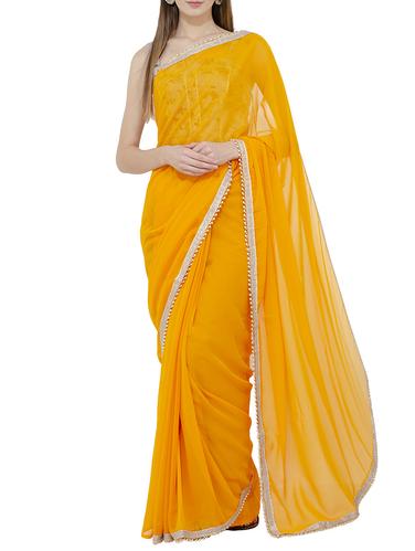 pearl embellished lace border saree with blouse - 15728673 - Very Small Image - 1
