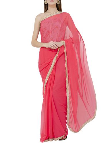 pearl embellished lace border saree with blouse - 15728675 - Very Small Image - 1