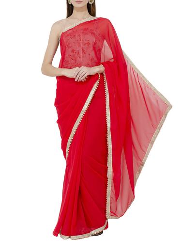 pearl embellished lace border saree with blouse - 15728676 - Very Small Image - 1