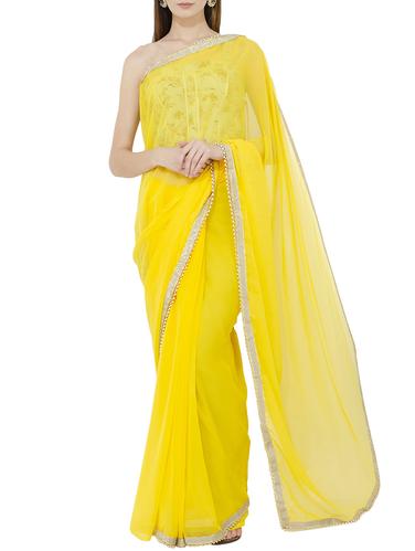 pearl embellished lace border saree with blouse - 15728677 - Very Small Image - 1