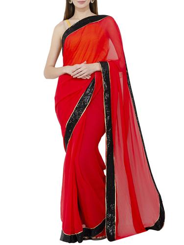 sequined embellished lace border saree with blouse - 15728678 - Very Small Image - 1