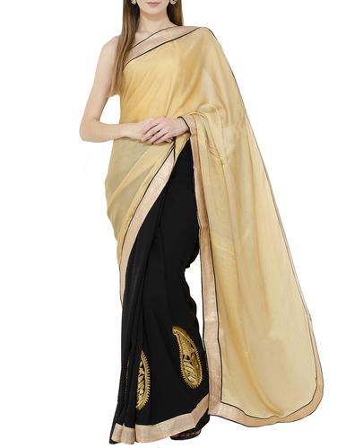 half and half embroidered saree with blouse - 15728679 - Very Small Image - 1