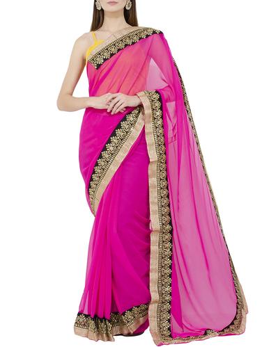 embroidered lace border saree with blouse - 15728680 - Very Small Image - 1