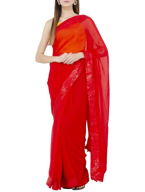 sequined embellished lace border saree with blouse - 15728681 - Standard Image - 1