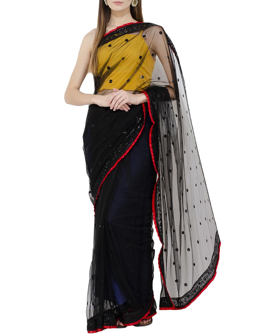 sequined embellished black saree with blouse - 15728682 - Zoom Image - 1