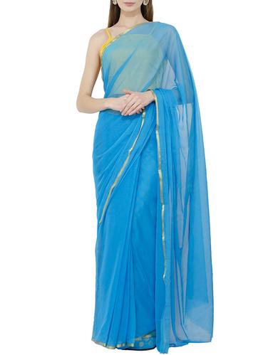 sky blue chiffon plain saree with blouse - 15728684 - Very Small Image - 1