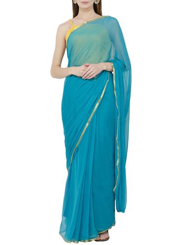 sky blue plain saree with blouse - 15728686 - Very Small Image - 1