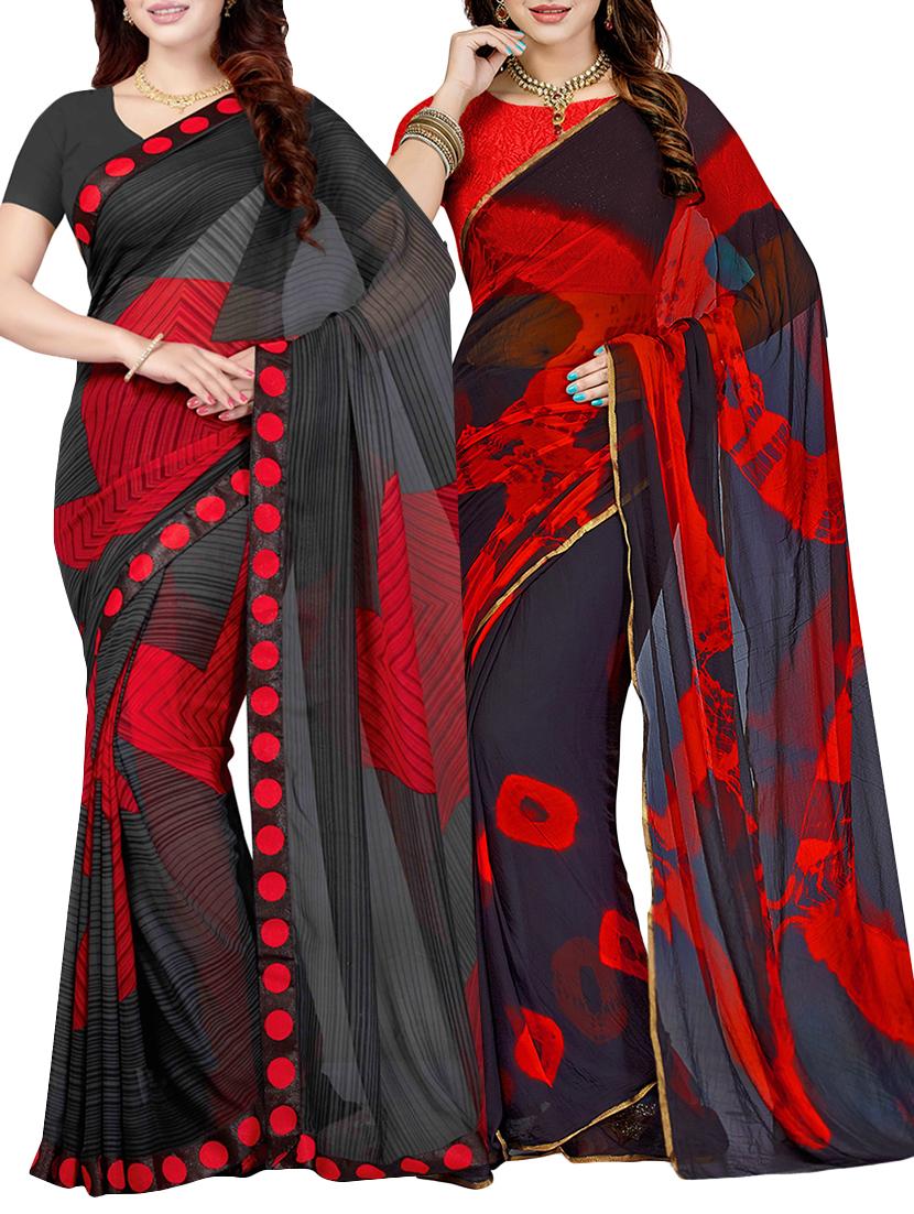 Combo Of 2 Multicolor Printed Saree with blouse - 15728689 - Zoom Image - 1