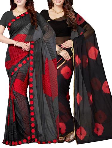 Combo Of 2 Multicolor Printed Saree with blouse - 15728690 - Very Small Image - 1