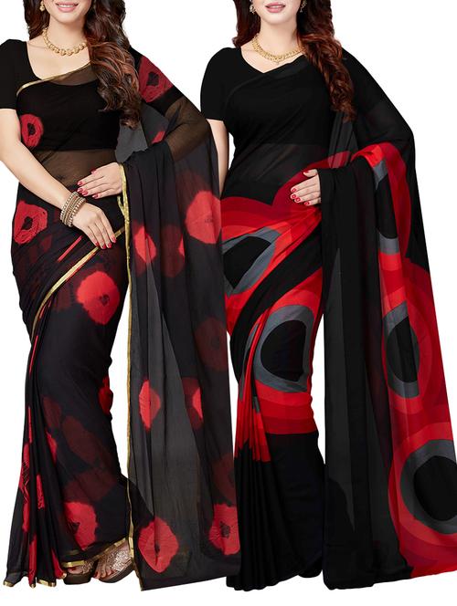 Combo Of 2 black Printed Saree with blouse - 15728693 - Standard Image - 1