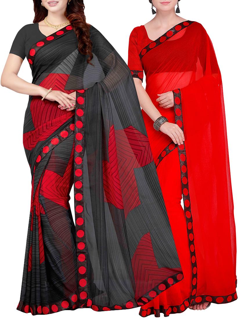 Combo Of 2 Multicolor Printed Saree with blouse - 15728695 - Zoom Image - 1