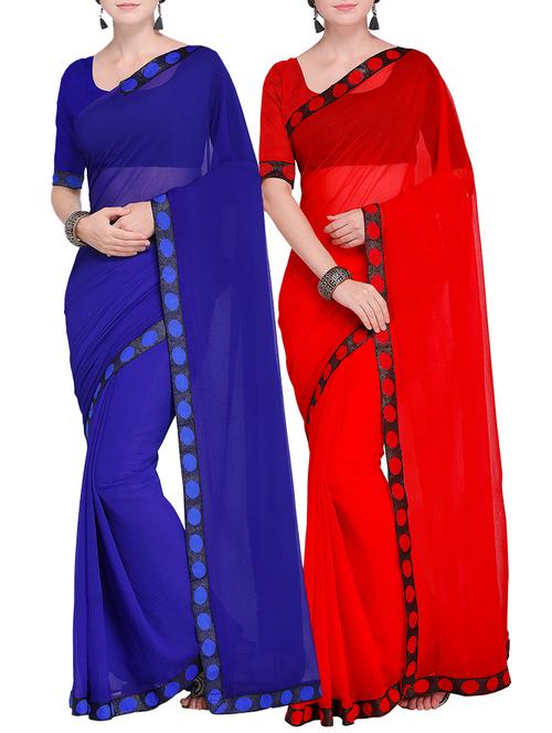 Combo Of 2 Multicolor Bordered Saree with blouse - 15728699 - Standard Image - 1