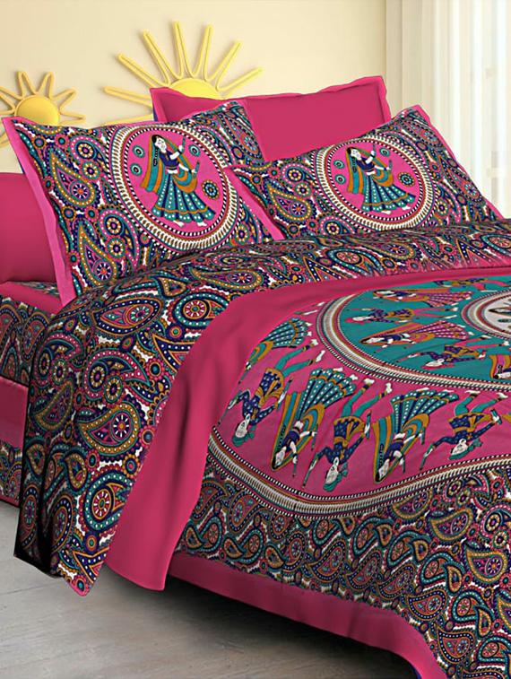Jaipuri Print Cotton Double Bedsheet with Set of 2 Pillow Covers - 15728755 - Zoom Image - 1