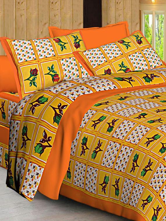 Jaipuri Print Cotton Double Bedsheet with Set of 2 Pillow Covers - 15728784 - Zoom Image - 1