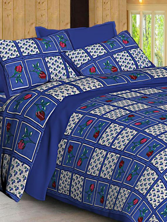 Jaipuri Print Cotton Double Bedsheet with Set of 2 Pillow Covers - 15728786 - Zoom Image - 1