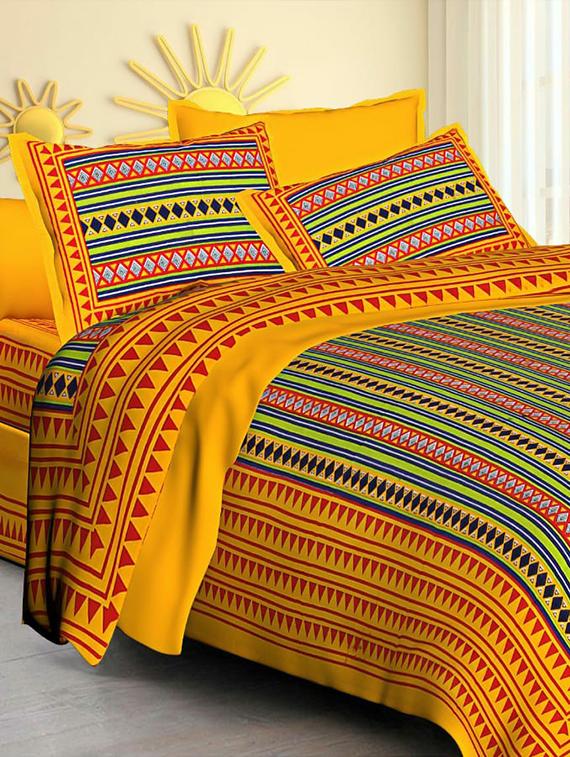 Jaipuri Print Cotton Double Bedsheet with Set of 2 Pillow Covers - 15728790 - Zoom Image - 1
