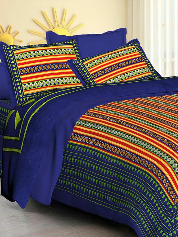 Jaipuri Print Cotton Double Bedsheet with Set of 2 Pillow Covers - 15728791 - Zoom Image - 1