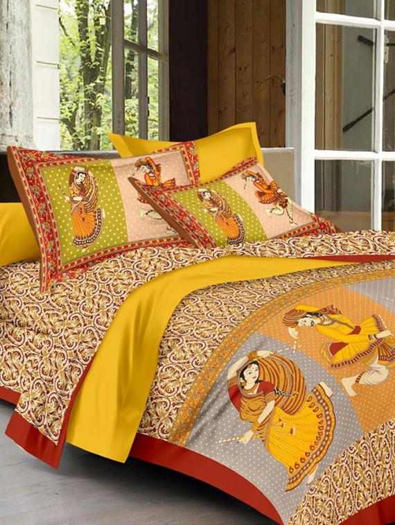 Jaipuri Print Cotton Double Bedsheet with Set of 2 Pillow Covers - 15728796 - Zoom Image - 1