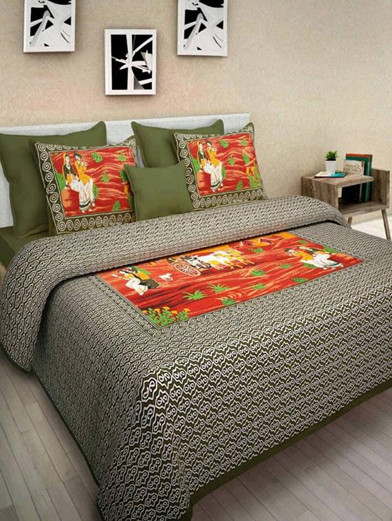 Jaipuri Print Cotton Double Bedsheet with Set of 2 Pillow Covers - 15728797 - Zoom Image - 1