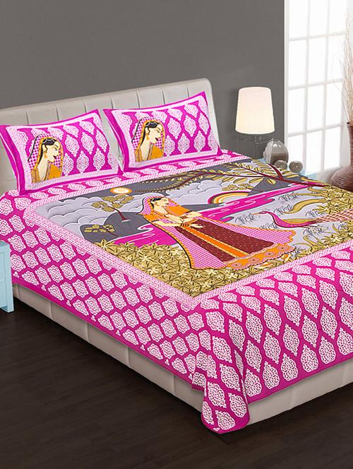 Jaipuri Print Cotton Double Bedsheet with Set of 2 Pillow Covers - 15728802 - Standard Image - 1