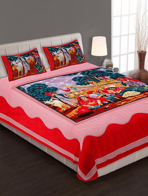 Jaipuri Print Cotton Double Bedsheet with Set of 2 Pillow Covers - 15728806 - Zoom Image - 1
