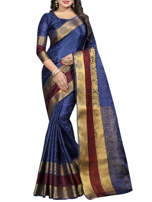 floral zari motif banarasi saree with blouse - 15728868 - Standard Image - 1