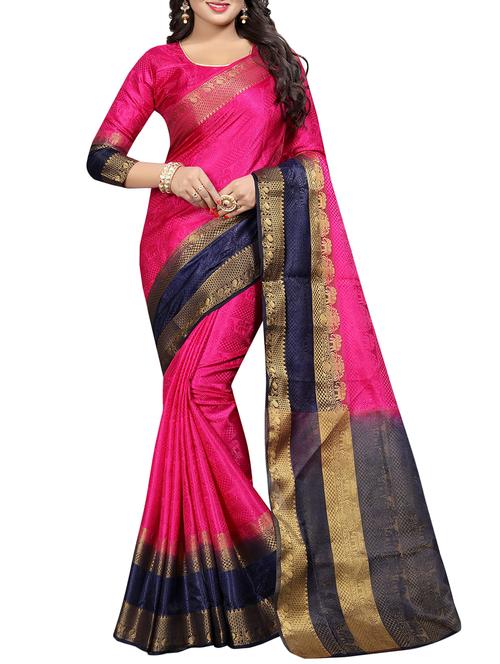 contrast zari border banarasi saree with blouse - 15728873 - Standard Image - 1