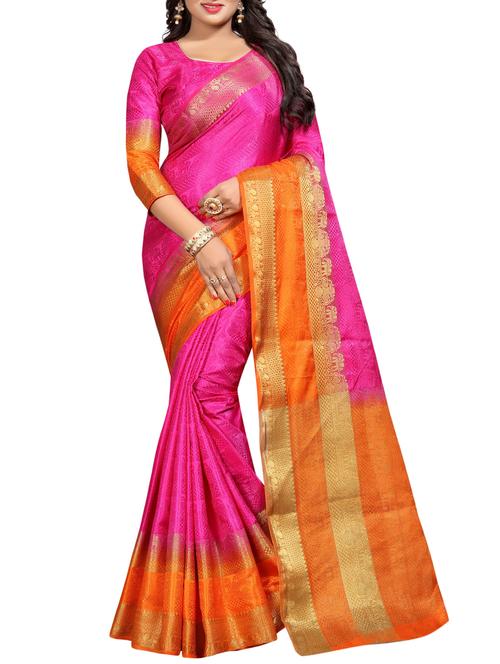 contrast zari border banarasi saree with blouse - 15728874 - Standard Image - 1