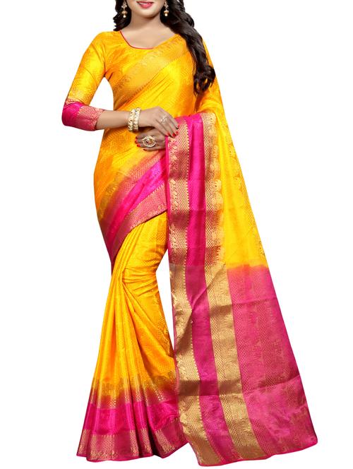 contrast zari border banarasi saree with blouse - 15728875 - Standard Image - 1