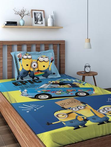 Athom Trendz Minions Digital Cotton Single Bedsheet (147x223 cm) - 15728894 - Very Small Image - 1