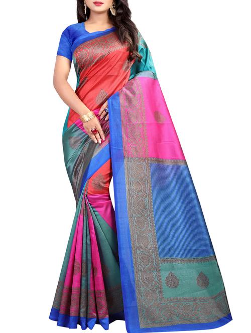 color block printed saree with blouse - 15729153 - Standard Image - 1